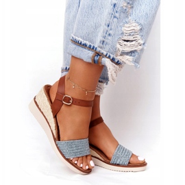 EVE Szandál ék sarkú kék fonott Tenerife barna 4