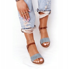 EVE Szandál ék sarkú kék fonott Tenerife barna 5