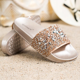 SHELOVET Papucs díszekkel aranysárga 1