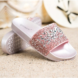 SHELOVET Papucs díszekkel rózsaszín 1