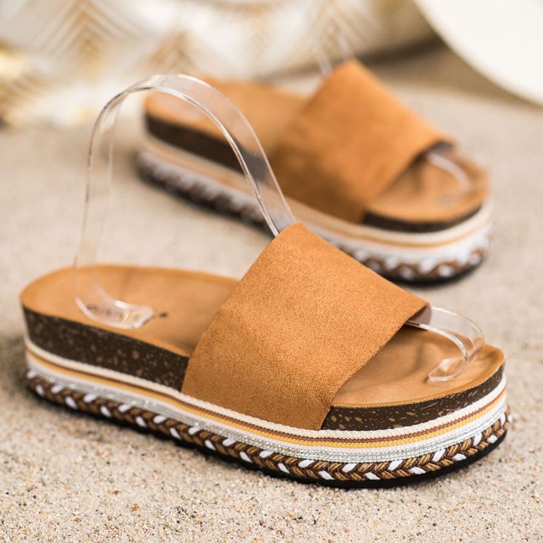 SHELOVET Kényelmes velúr papucs barna 1