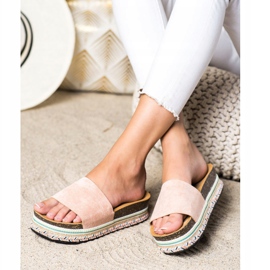 SHELOVET Kényelmes velúr papucs rózsaszín 2