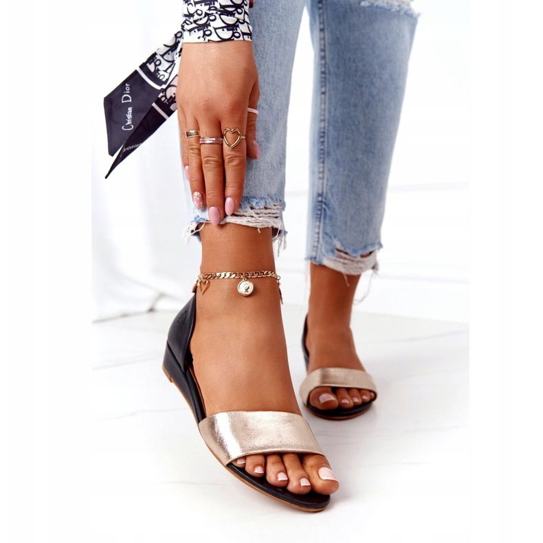 Maciejka bőr szandál 1971-46 Fekete és arany aranysárga 2