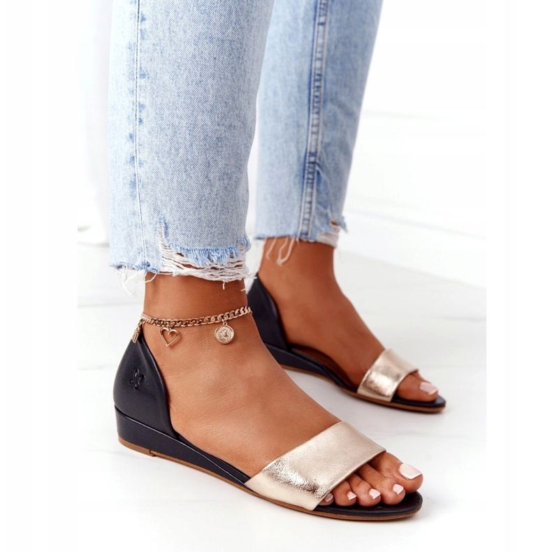 Maciejka bőr szandál 1971-46 Fekete és arany aranysárga 4