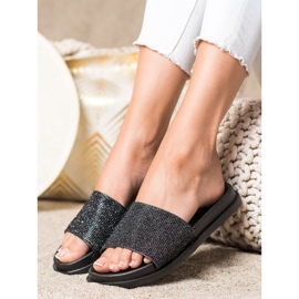 SHELOVET Fényes, fényes papucs fekete 2