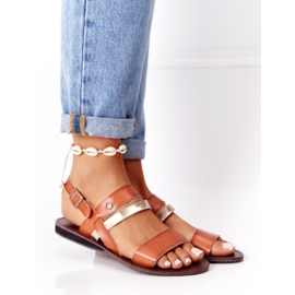 Női lapos szandál, barna és arany Doris aranysárga 1