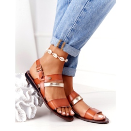 Női lapos szandál, barna és arany Doris aranysárga 2