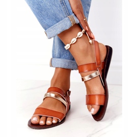 Női lapos szandál, barna és arany Doris aranysárga 3