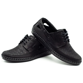 Polbut Fekete férfi áttört mokaszin cipő J69L 3