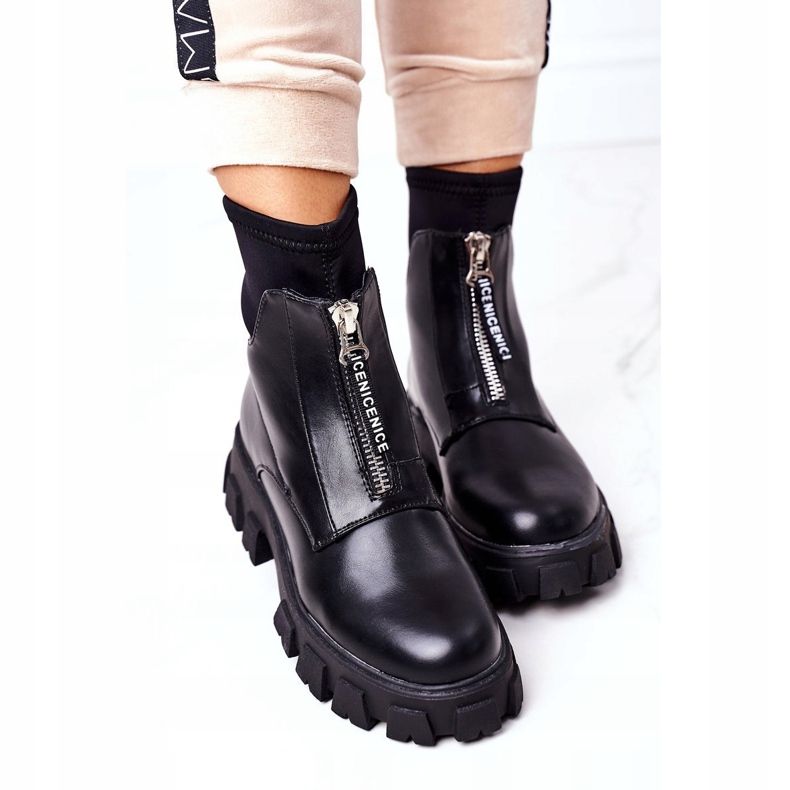 PS1 Női csizma dolgozók cipzárral Fekete éljenzés 1