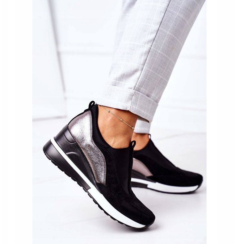 Vinceza 10593 Fekete-ezüst csúszós ék cipők 1