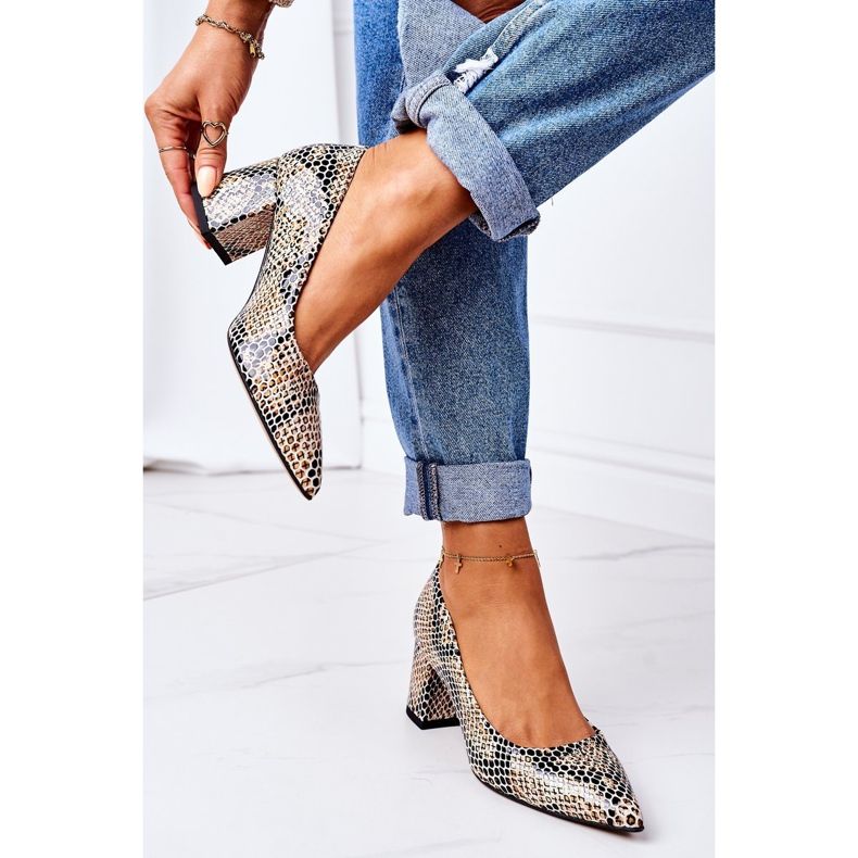 Bőrpumpák állatmintás Lewski cipővel 2801 Fekete-bézs 2