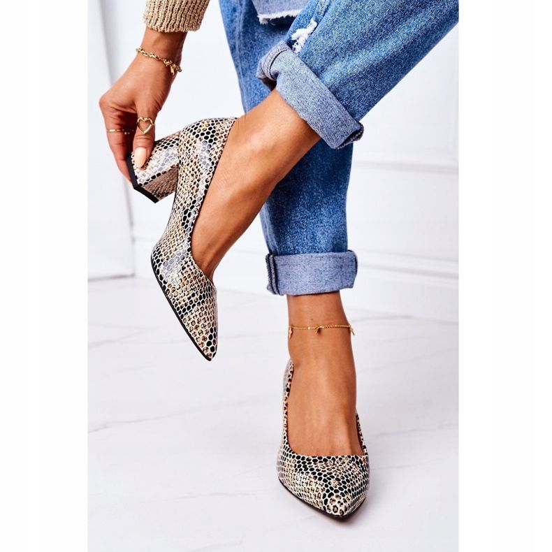 Bőrpumpák állatmintás Lewski cipővel 2801 Fekete-bézs 1