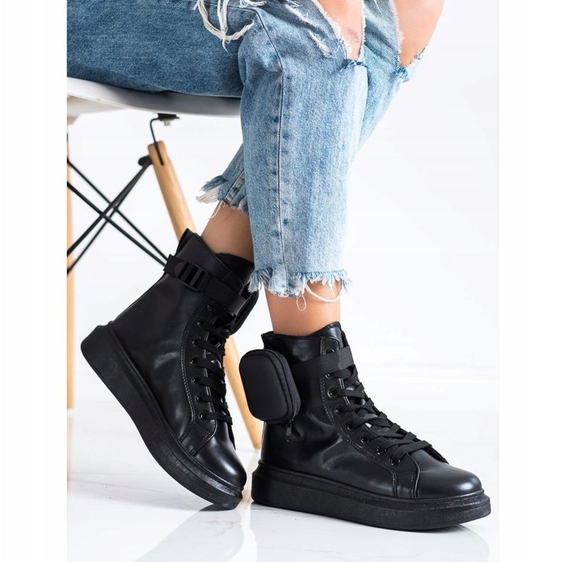 SHELOVET Fűzős cipők zsebbel fekete 1