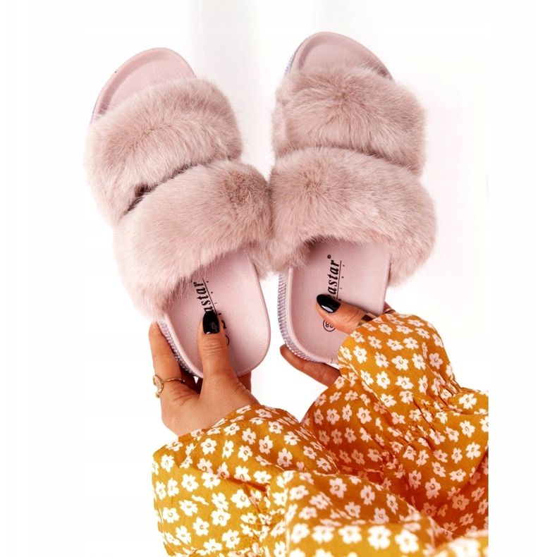 PS1 Bézs papucs a platformon szőrmével és köbös cirkóniával Wow! 5