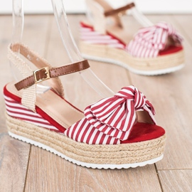 Sweet Shoes Espadrilles szandál csíkokkal piros 1