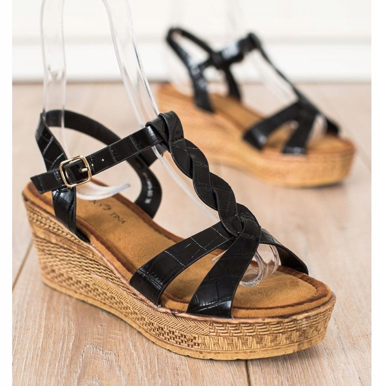 Queentina Eco bőr szandál fekete 1