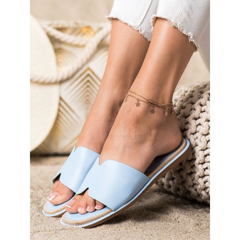 SHELOVET Elegáns Eco bőr papucs kék 2