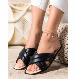 Renda Divatos Eco bőr papucs fekete 1