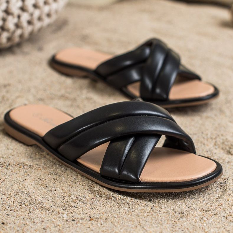 Renda Divatos Eco bőr papucs fekete 2