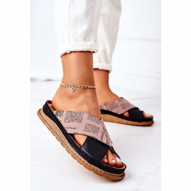 Maciejka 04986-01 Fekete-barna profilozott bőrpapucs 2