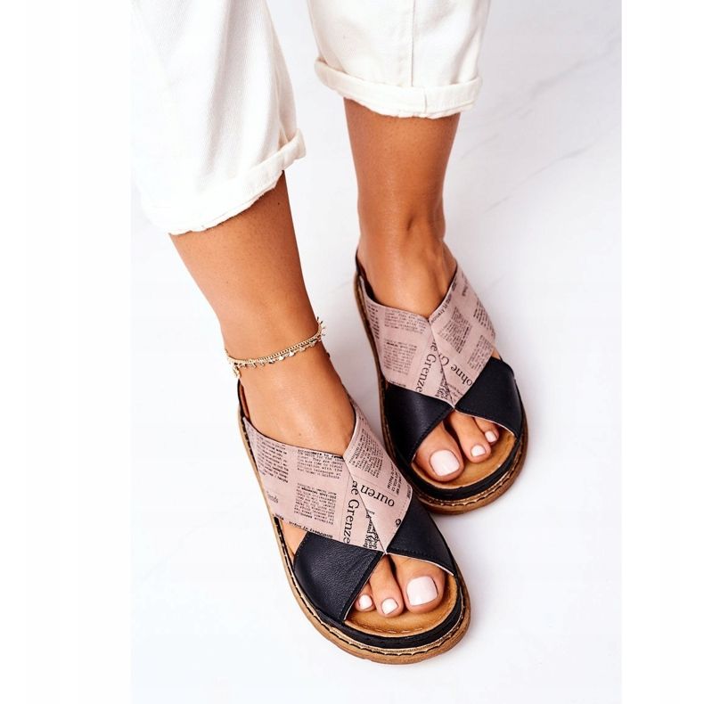 Maciejka 04986-01 Fekete-barna profilozott bőrpapucs 1