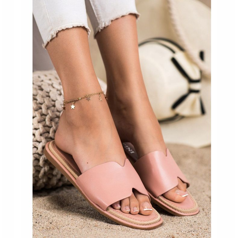 SHELOVET Elegáns Eco bőr papucs rózsaszín 1