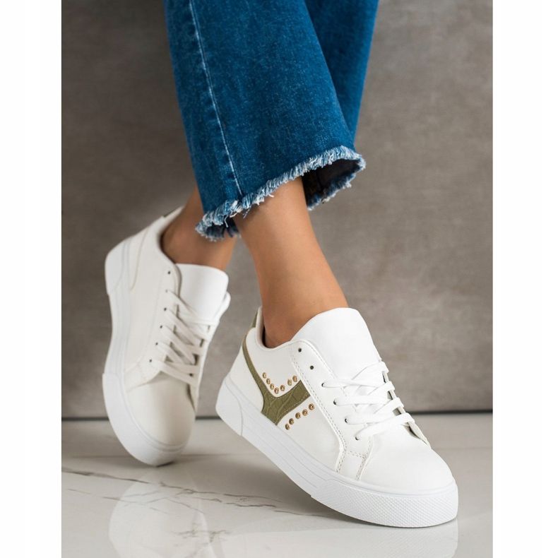 SHELOVET Fűzött cipő zöld betéttel fehér 1
