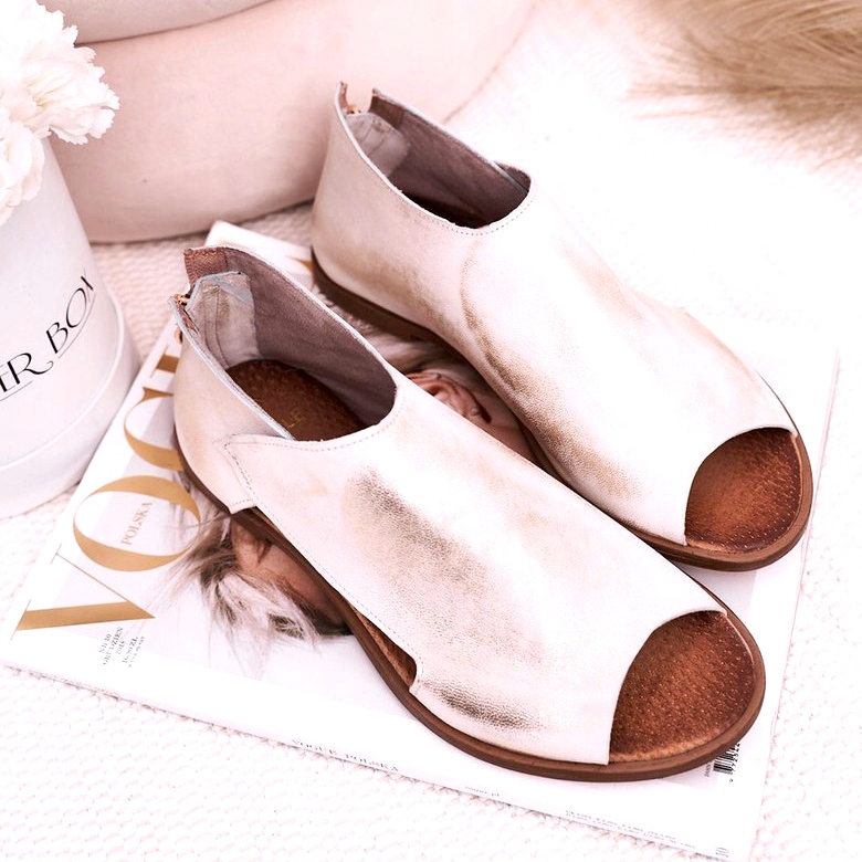 Nicole Női lapos bőr szandál fehér Natalie aranysárga 1