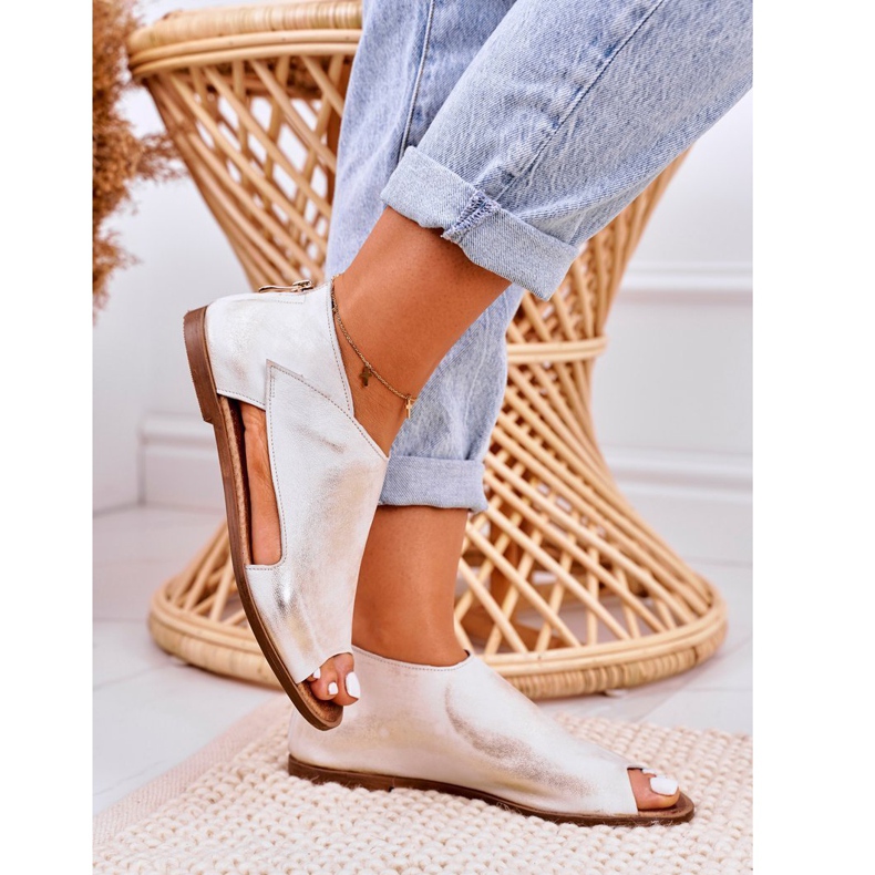 Nicole Női lapos bőr szandál fehér Natalie aranysárga 5