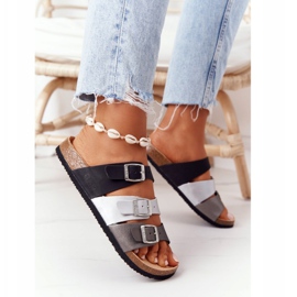 Bőr profilú papucs Big Star HH274588 fekete és ezüst 5