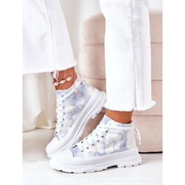 FJ1 Magas cipők nagy kék talpon, nyakkendőfesték Trissy effektussal fehér 2