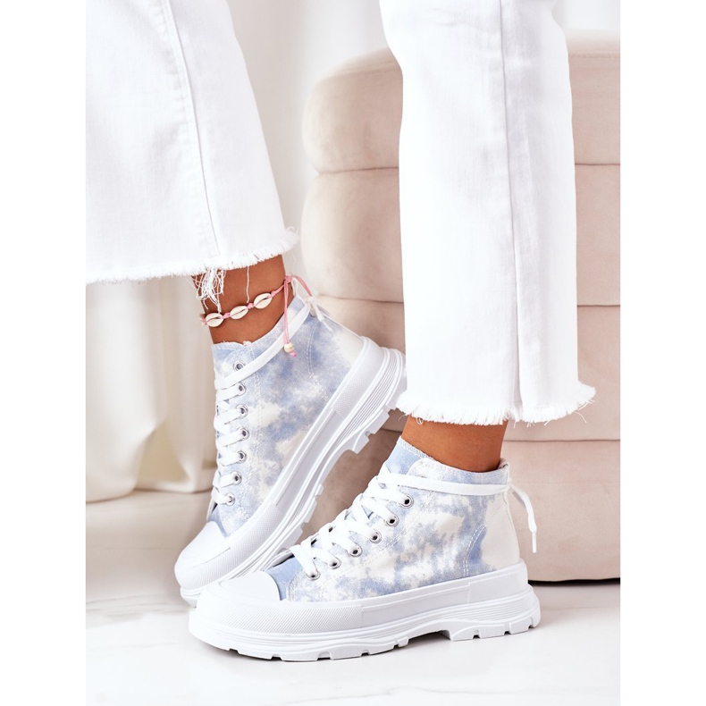 FJ1 Magas cipők nagy kék talpon, nyakkendőfesték Trissy effektussal fehér 2