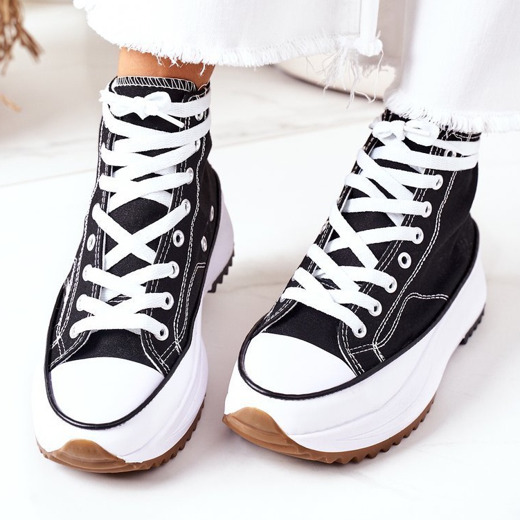 FJ1 Magas cipők az elektromos szerelem fekete platformon fehér 1