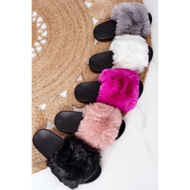 FJ1 Gumi papucs Fukszia puha szőrrel rózsaszín 1