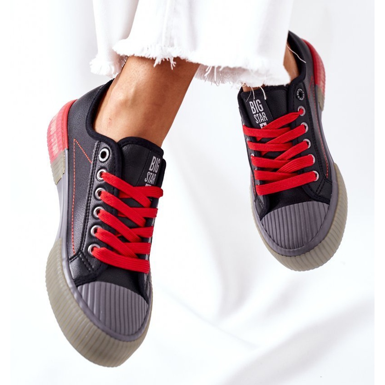 Női bőr cipők Big Star II274134 Fekete piros 1