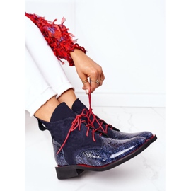 Alberto Violli Bőr csizma krokodil mintával Navy Blue Cheyenne piros sötétkék 1