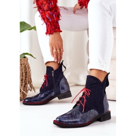 Alberto Violli Bőr csizma krokodil mintával Navy Blue Cheyenne piros sötétkék 2