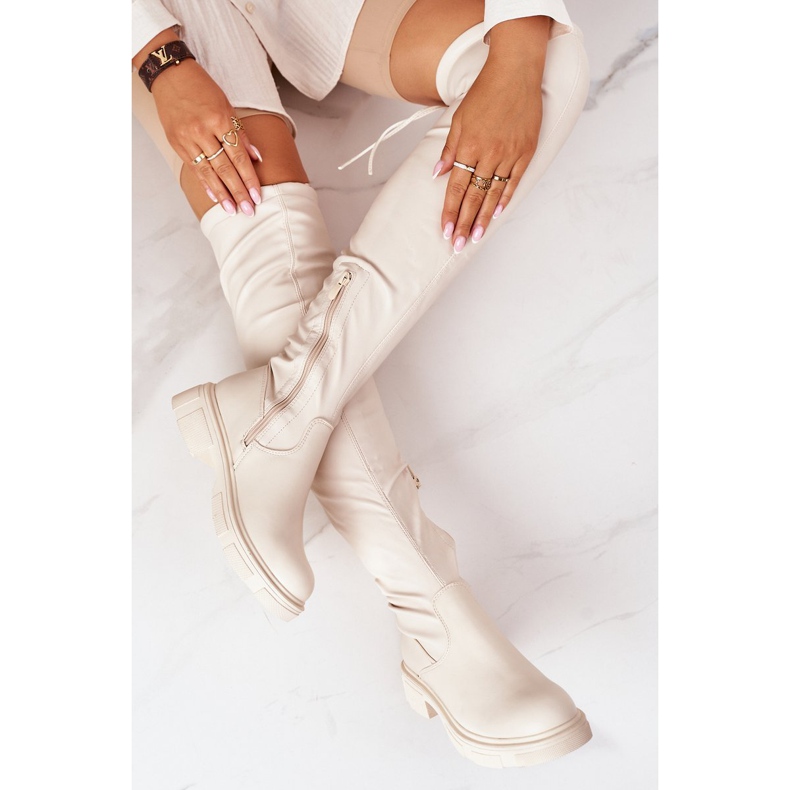 PS1 Bőr csizma a térd felett Bézs Selina 1