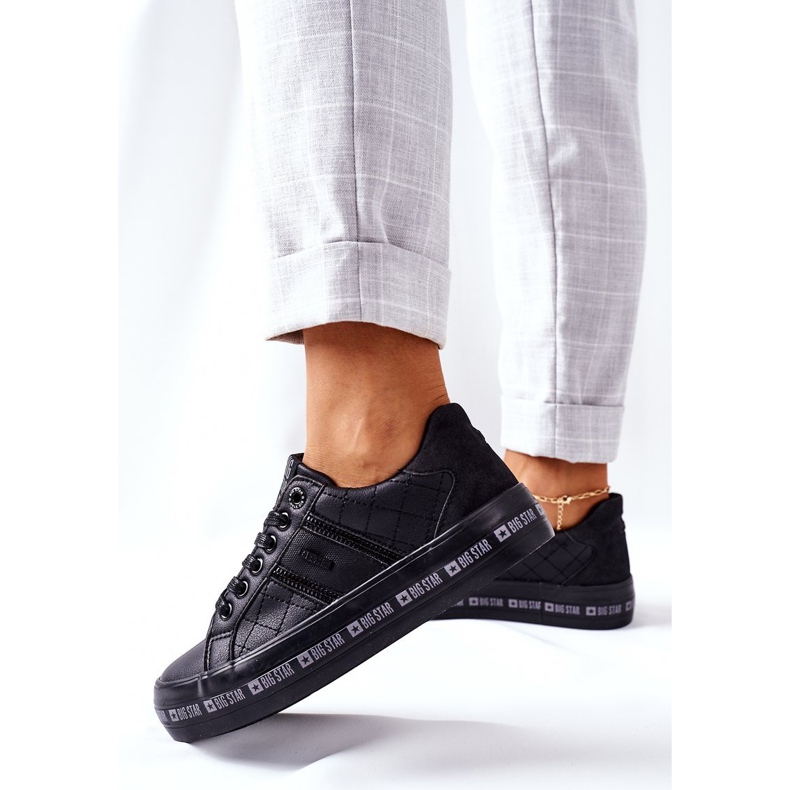 Bőr cipők a Big Star II274070 fekete platformon 2