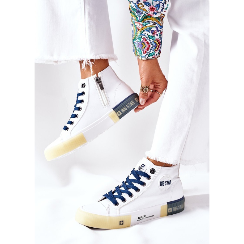 Bőr magas cipők Big Star II274137 Fehér sötétkék 2