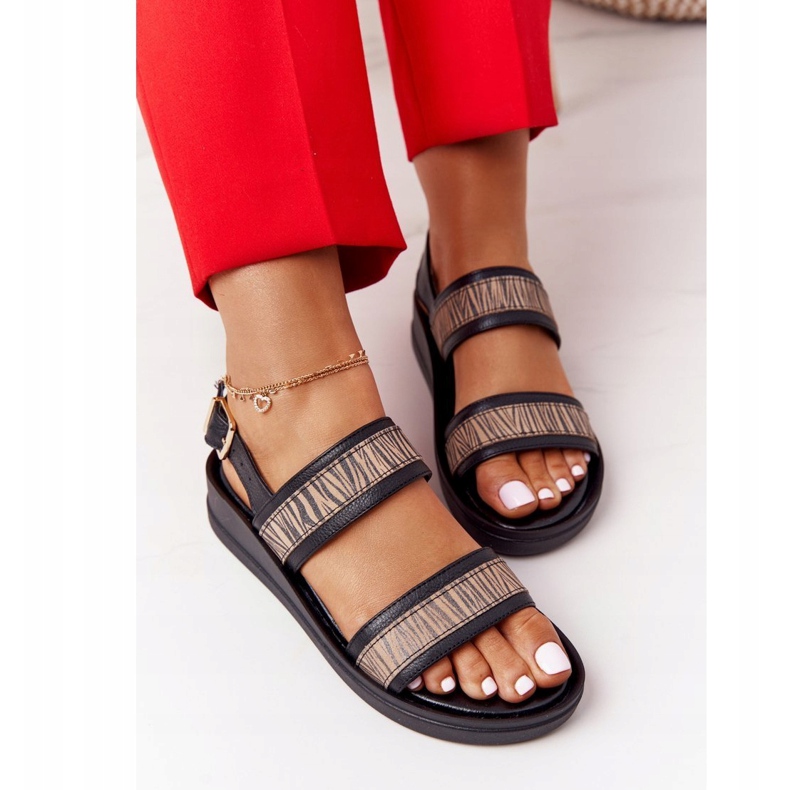 Bőr ék szandál Laura Messi 2232 Fekete bézs 3