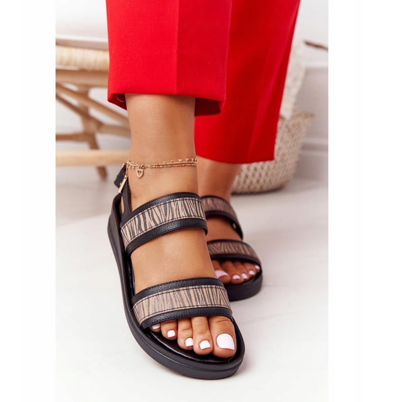 Bőr ék szandál Laura Messi 2232 Fekete bézs 5