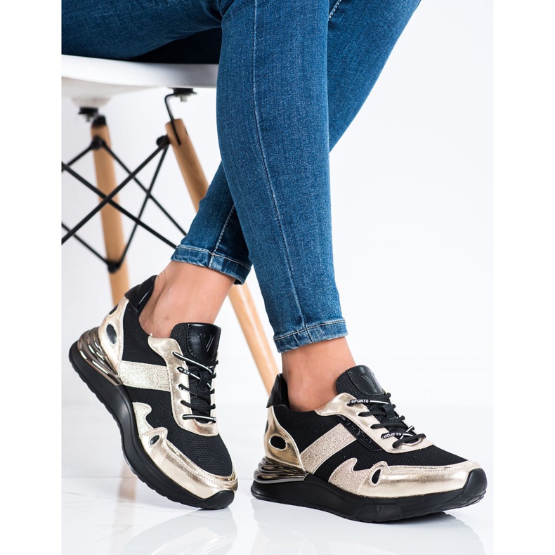 VINCEZA Glitter Cipők fekete aranysárga 2