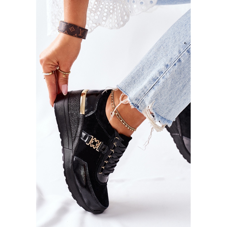 S.Barski Női bőr ék cipők Fekete Montessori 2