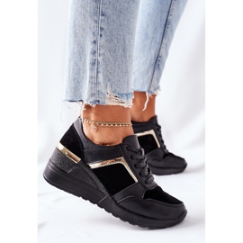 S.Barski Női bőr ék cipők Fekete Manitoba 1