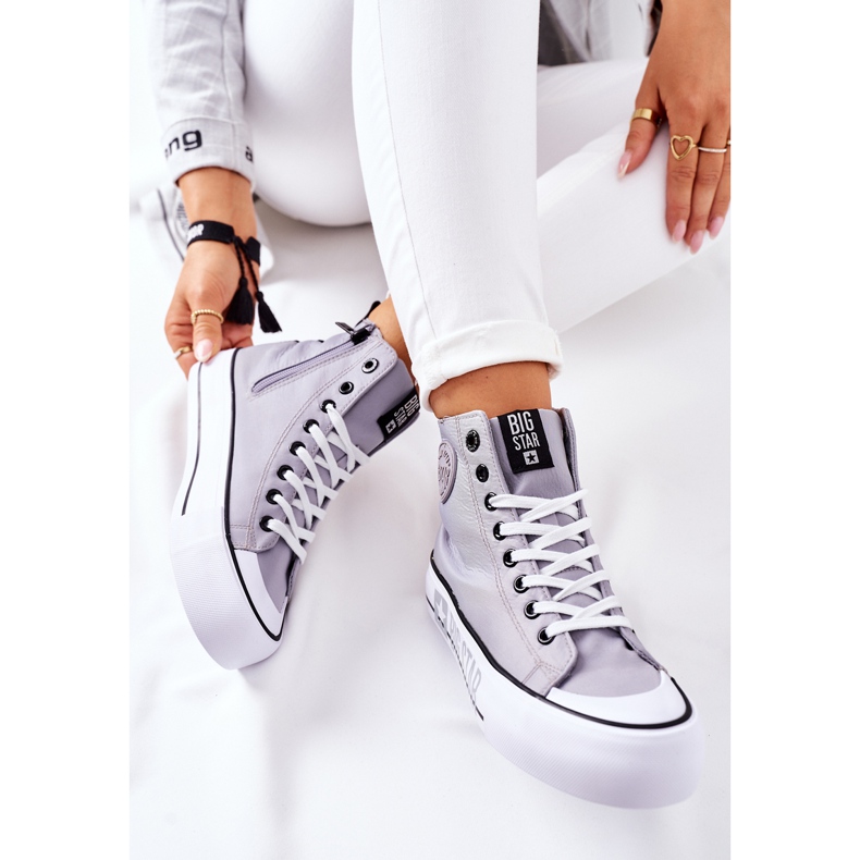 Magas cipők a Big Star II274016 szürke platformon 2