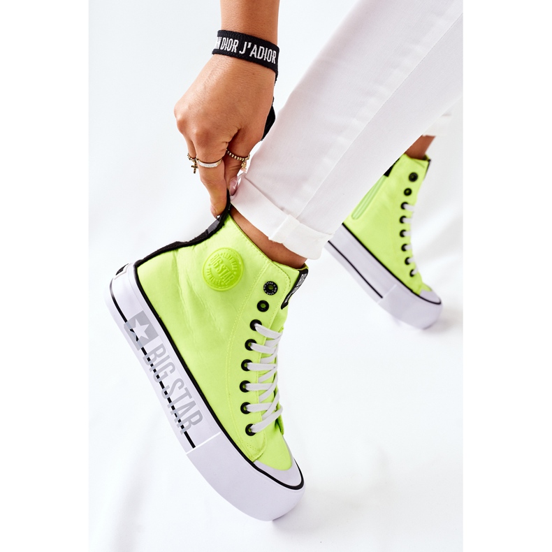 Magas cipők a Big Star II274015 neon sárga platformon 2