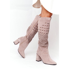 Lewski Shoes Áttört csizma Lewski Cipő 2847 / B Beżowe bézs 6