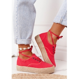 Fűzött espadrilles fonott platformon Big Star FF274141 Red piros 2